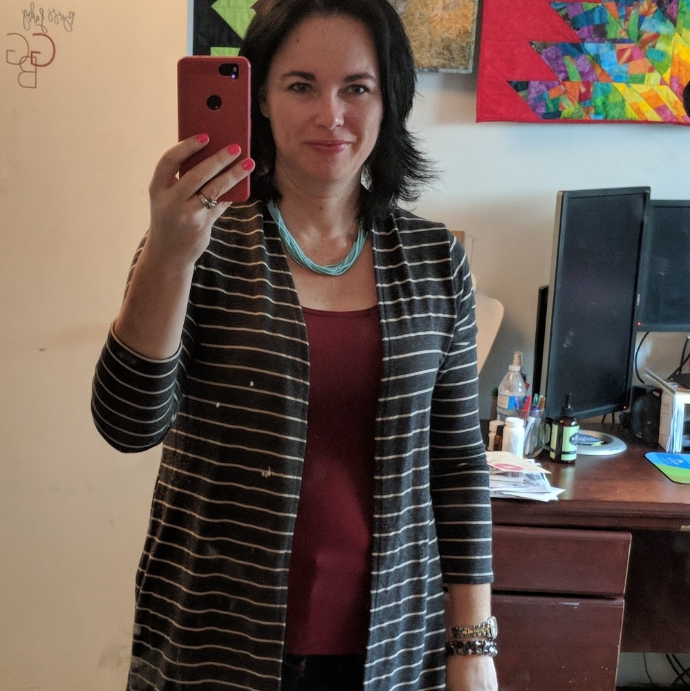 Striped Cardigan with Elbow Patches - Picture 6 of 6
